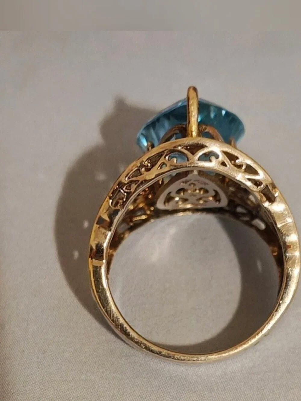 Art Deco Sterling Silver HUGE Teardrop Blue Topaz Filigree Statement Ring